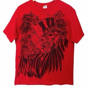 Alstyle Graphic Skull Top Hat Gothic Rose Medium T-Shirt Grunge Rock